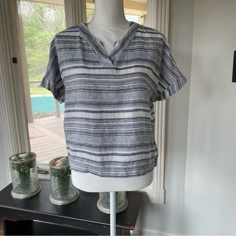 ARTISAN NY 100% Linen Crop Blouse Kimono-Short-Sleeve Textural Stripe Nordstrom